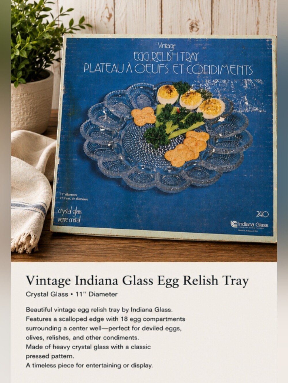 Indiana Glass Clear Crystal Egg Relish Tray